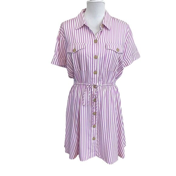 Loft Striped Mini Pocket Shirtdress Purple Size Medium - Picture 1 of 12
